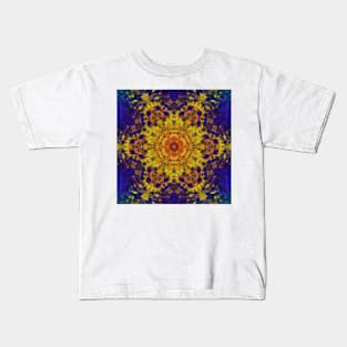 Digital Mandala Yellow Blue and Purple Kids T-Shirt